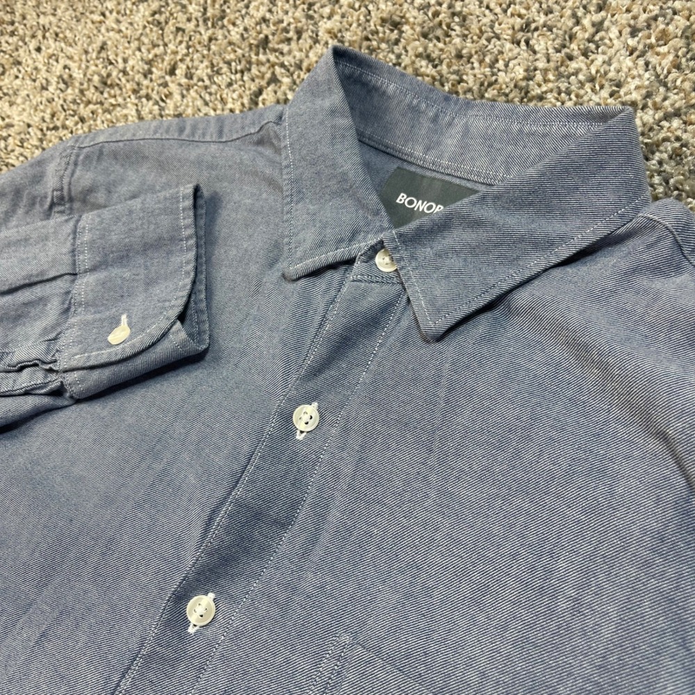 Bonobos Men's Medium Slim Fit Button Up Shirt Blue Long Sleeve Cotton